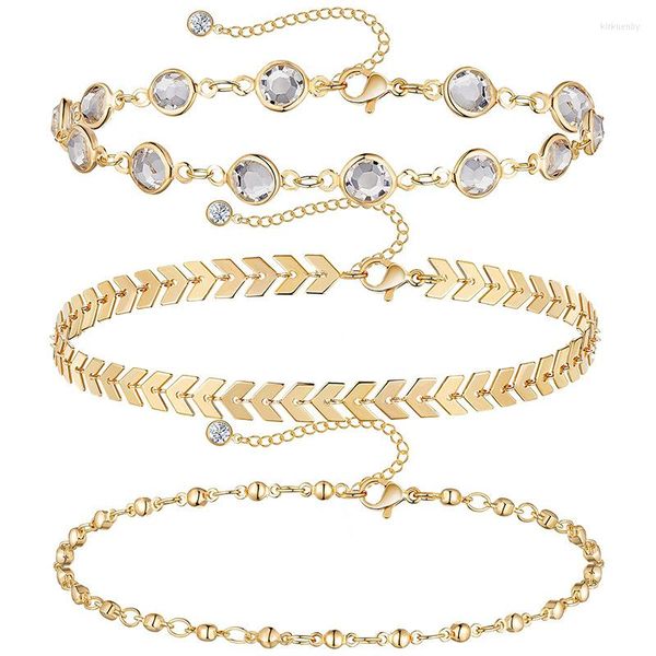 Bracelets de cheville 3 pièces trois couches plage chaîne Bracelet bijoux Simple mode cheville pour femmes filles en gros été or