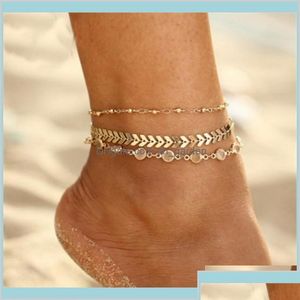 Anklets 3PCSSet Persoonlijkheid Boheemse enkel Acryl Acryl Mtilayer Aircraft Bead Chain ANKLET BRACELETS Simple Crystal Gold Beach B5 XW2PS DR DH8GQ