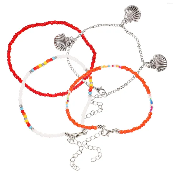 Bracelets de Cheville 4 Pcs Bracelets Filles Cheville Femme Plage 27x1cm Réglable Perles En Plastique Bijoux Miss