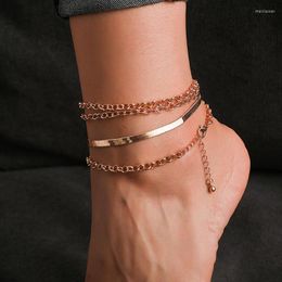 Anklets 4pcs/set slangenketen Ankelt Bracelet voor vrouwen Boho Beach Cuban Link voet accessoires Goud kleur sieraden Marc22