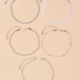 Enkelbanden 5 Stuks Set Multilayer Kralen Snake Chain Set Voor Vrouwen Blote Voeten Sandalen Enkelband Op Been Voet Sieraden Gifts191o