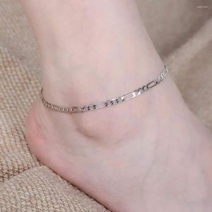 Enkelbanden 6 mm breed roestvrijstalen waterdichte verzilverde platte platte enkelband Bracelet Women Leg Link Barefoot groothandel gratis levering