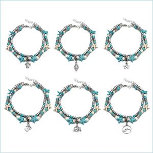 Anklets 7 stijlen Summer Beach Turtle -vormige charme touw snaar enkeldjes voor vrouwen enkel armband vrouw sandalen op de beenketen voet je dhtgo