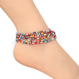 Bracelets de cheville 80 cm faits à la main perles colorées multicouches pour les femmes été océan plage cheville Bracelet pied jambe bijoux 2 pièces/ensemble