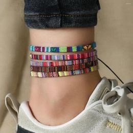 Anklets 8pcs Boheemse stijl Weven voettouw Set willekeurige kleurstoffen kunst vriendschap surfen vrouw