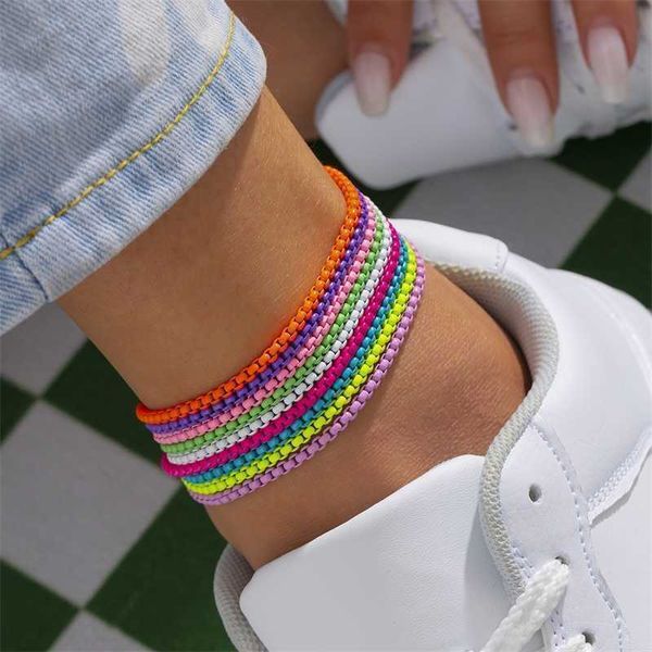 Bracelets de Cheville 9 Couleurs Unique Chaîne de Fer Réglable Bracelet de Cheville pour Femmes Plage D'été Mince Cheville Pieds Nus Y2k Femme Pied Bijoux 230607