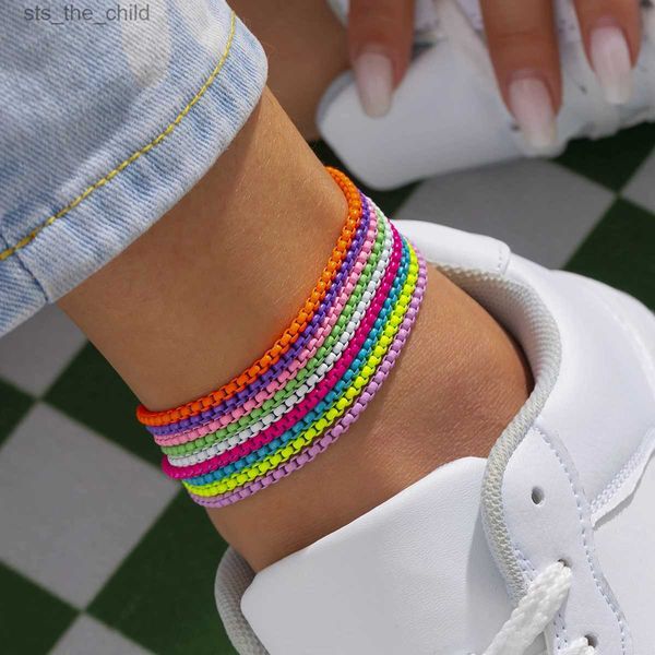 Bracelets de cheville 9 couleurs uniques, chaîne en fer réglable pour femmes, plage d'été, chaîne fine, pieds nus, Y2K, cheville pour femmesC24326