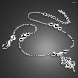 Anklets 925 Sterling Silver Bohemia Fashion Clover Foot Beach Bell Women Girl Barefoot Keten Sieraden Zomer Gift