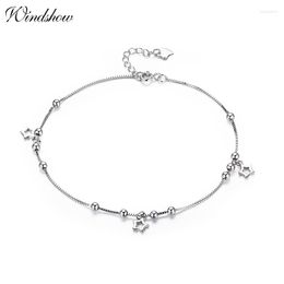 Anklets 925 Sterling Silver Box Chain Star Charm voet sieraden Anklet voor vrouwen meisjes been armband Cheville Enkelbandje Halhal Tobillera