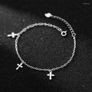 Enklets 925 Sterling Silver Cross -armbanden voor vrouwelijke kettingbeen vrouwelijke decoratie te voet sieraden ornament verstelbare zomeraccessoires