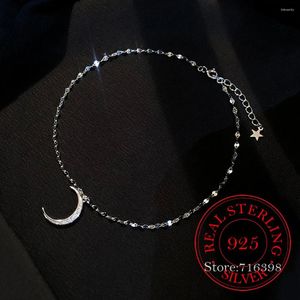 Ankjes 925 Sterling Silver Moon Cubic Zirkoon Anklet Bracelet Dainty Meniscus Sieraden voor vrouwen Summer Beach Gift