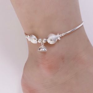 Anklets 925 Sterling Silver Small Fish Elbow Anklet Sieraden voor vrouwelijke meisjes schattige lotus bell kralen armbanden op beenvoet ornament JL006 230816