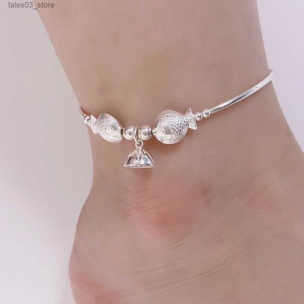 Bracelets de cheville 925 argent Sterling petit poisson coude cheville bijoux pour femmes filles mignon Lotus cloche perles Bracelets sur jambe pied ornement JL006 Q231113