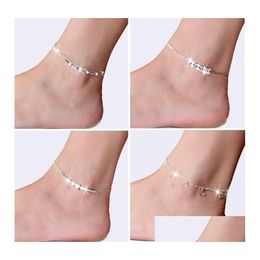 Bracelets de cheville en argent Sterling 925 pour femmes, bijoux de pied incrustés de Zircon, Bracelet de cheville sur une jambe, cadeaux de personnalité, livraison directe Ot5Xd