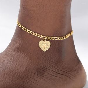 Ankjes A-Z Letter Initiële enkelarmband roestvrij staal hart goud voor vrouwen Boho sieraden beenketen Anklet Beach Accessories243m