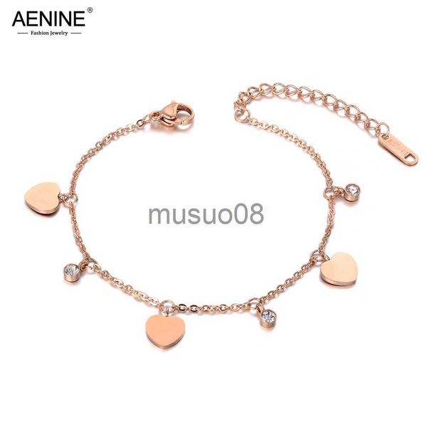 Anucletas Aenine Classic Love Heart Cadena de pie de pie Rose Rose Gold Color Fashion Acero inoxidable Joyas para mujeres AA19027 J230815