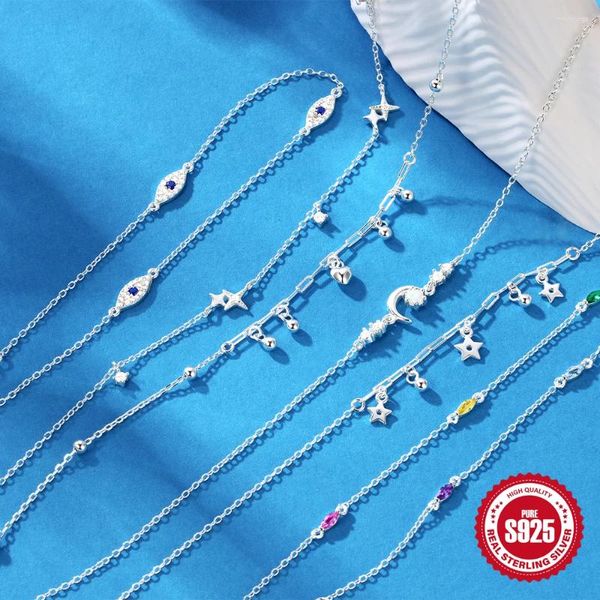 Chevilles aide 925 argent sterling pour filles en zircon paperpre chaîne onde en forme de bijoux réglable pendentif diversifié été