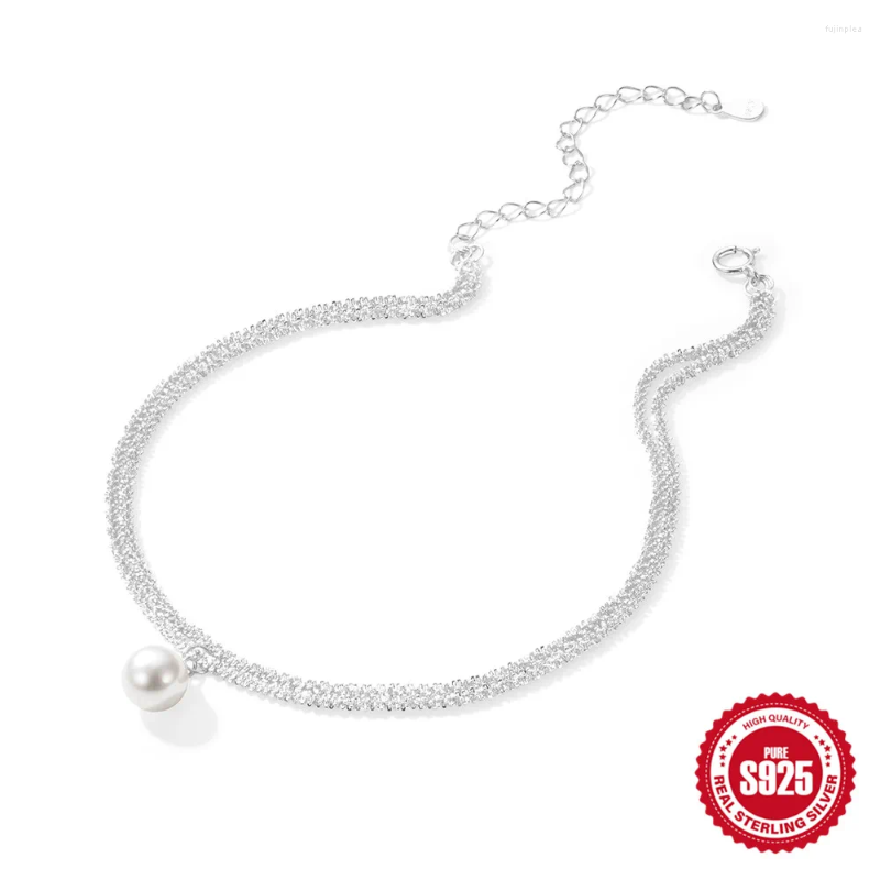 Anklets Aide 925 Sterling Silver for Girls Pearl Double Leaer調整可能なカリフラワーチェーン用途ペンダントジュエリー