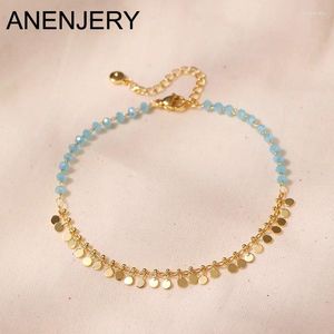 Anklets Anenjery 18K Gold Tassels Charm Anklet para mujeres Boho Summer Pulsera azul Pedita con cuentas de joyas hechas a mano al por mayor