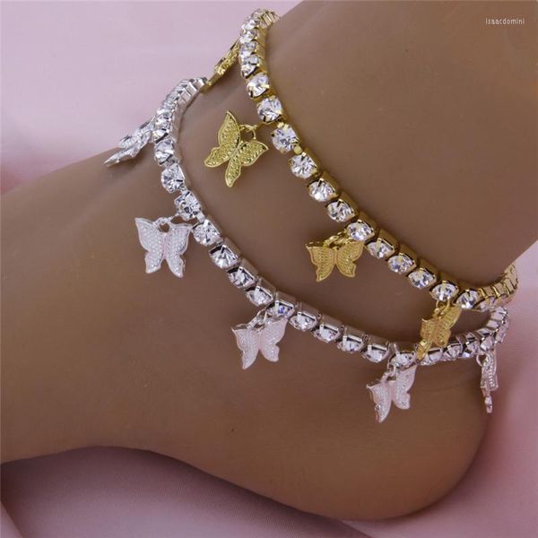 Tobilleras Pulsera de tobillera de animales para mujer Cristal amarillo Linda mariposa Hip Hop Sandales Femme Beset Amigo Regalo