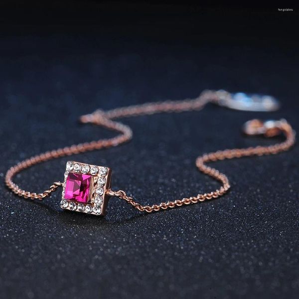 Anucollos Pulseras de tobillera para mujeres Accesorios de playa de verano minimalistas simples joyas de cristal de color de oro rosa cuadrado A031