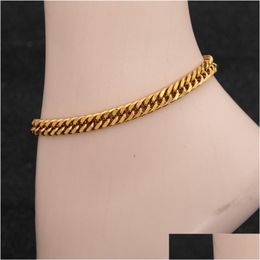 Enkelbanden Enkelbandje Designer Wide 7Mm Chunky Link Chain Goud Kleur Maat 9 10 11 Inch Enkel Uni Waterdicht 18K Drop Delivery Sieraden Dhjt7