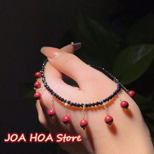 Tobilleras Tobillera hecha a mano DIY Natural Hetian Jade cuentas redondas turmalina accesorios de perlas decoraciones raras para pies joyería fina