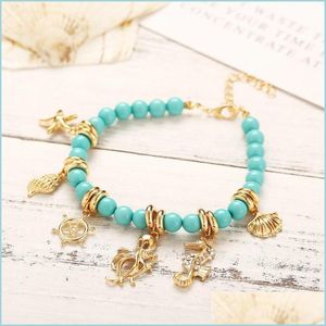 Ankjes Ankjes Blue Star Summer Beach Boho Ocean Outdoor Chain Groene kleur enkel op been kralen touw Anklet roer armband cadeau 1356 dhgye