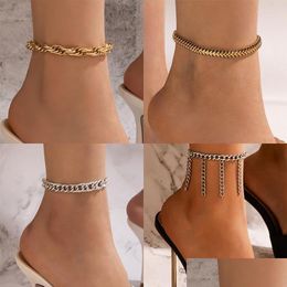 Enkelbanden Enkelbanden Huatang Trendy Rechthoekig Pailletten Kwastje Voor Dames Goud Kleur Geometrie Legering Metaal Verstelbaar Boheems Sieraden 8068 Drop Dhilh