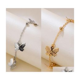 Ankjes Ankjes sieraden Temperament Hollow Butterfly Fashion Foot Chain Geplaatste Gold Sier Beach Anklet For Women 913 D3 Drop Delivery DHDFG