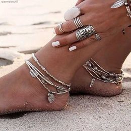 Anslow Pas Cher Plume Quittant Cheville Bracelet Pieds Nus Sandales Cheville Femmes Plage Pieds Bijoux Chaînes De Jambe Multi couches L2403