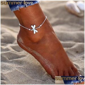 Ankjes aankomst Dragonfly Crystal Sandals enkel Bracelet Sier Beach Lady voet sieraden op de been drop levering dhkz2