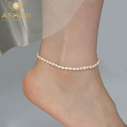 Ankjes Ashiqi Natuurlijke zoetwaterparel Pearl Anklet Lady Elasticiteit Keten Strand Voet Bracelet Mode sieraden voor vrouwen Trend 230306