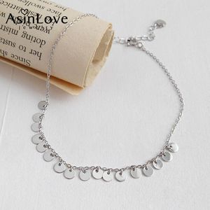 Ankjes Asinlove Real 925 Sterling Silver Geometric Round Tassel Anklet For Women Gift Personality Charm Fine Jewelry Dropship Leveranciers