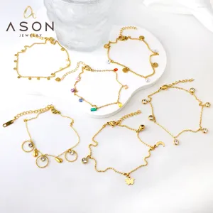 Enkelbanden ASONSTEEL Roestvrij Staal Zirconia Bedels Ketting Enkelband Ronde Accessoires Goud Kleur Voor Vrouwen Meisje Voet Sieraden Armbanden