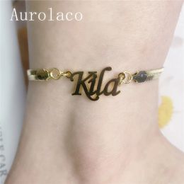 Anklets Aurolaco Aangepaste naam ANKLET Persoonlijkheid Snake Chain Anklet roestvrij staal aangepaste naamplaatje Anklet voor vrouwen sieraden geschenk