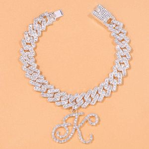 Anklets Az Iced Initial Cuban Link Anklet Groothandel Armband Strandaccessoires 26 Letter Foot Chain Large Lady Ankle Strass Sieraden 230608