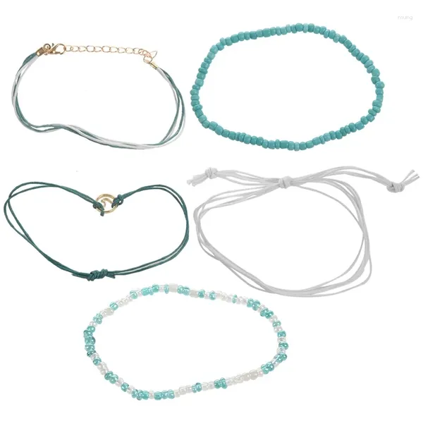 Tobilleras Playa Azul Cuerda Verde Colgante De Onda Para Mujeres Surfista En Capas Tobillera Pulsera Boho Joyería De Pie