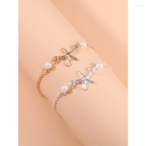 Bracelets de Cheville Plage Pieds Décoration Alliage Étoile de Mer Perle Yoga Accessoires Chaîne