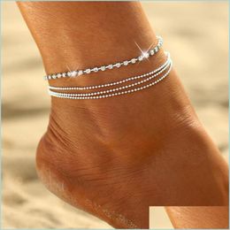 Enklets Bead Chain Anklet on the Leg Foot Bracelet Women Simple Slim verstelbare draad enkel Summer Beach sieraden 467 T2 Drop Lever Dhqen