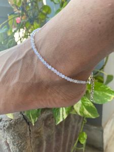 Enkelbandjes Blue Lace Agate 3MM Round(Faceted) Anklet-Adjustable Anklet-Boho Anklet-Healing Crystal Anklet-Beautiful Anklet-Ankle Bracelet