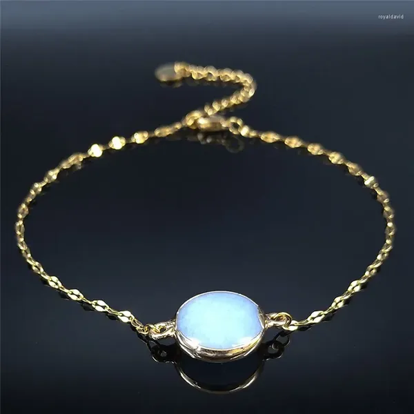Bracelets de cheville en pierre naturelle bleue, Bracelet de jambe en acier inoxydable, couleur or, bijoux Tobilleras Acero inoxydable Para Mujer AXS04