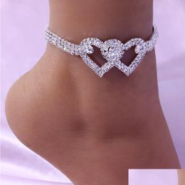 Enkelbanden Bohemen Cubaanse schakelketting Enkelbandje Iced Out Armband voor dames Heren Strass Hip Hop Voet Rock Hartvormig Drop Delivery Jewelr Dhvvo