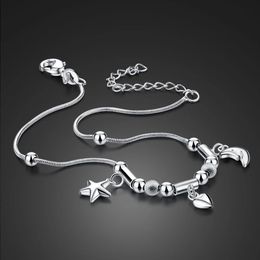 Enkelbanden Bohemen Zoete Eenvoudige Sterren Maan Hart Enkelbandje 100% 925 Sterling Zilver Ankel Strand Voet Ketting Armband Dames Sieraden Meisje cadeau 231115