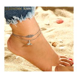 Anklets Boheemian 2pcs/Set Mermaid Tail Handmade MTI Layer Heart Whale Pended armbanden voor vrouwen strand sieraden drop levering otzrb