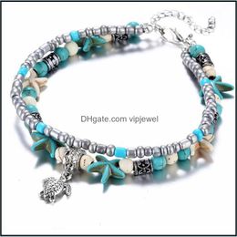 Enklets Boheemian enkelband armbanden zeeschelpen kralen ketting voor vrouwen en meisjes Conch Beach Turtle hanger drop levering 2021 sieraden dh7ej