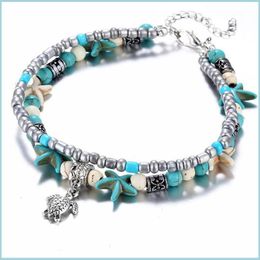 Enklets Boheemian Anklet armbanden zeeschelpen kralenketen voor vrouwen en meisjes Conch Beach Turtle hanger drop levering sieraden DHE94