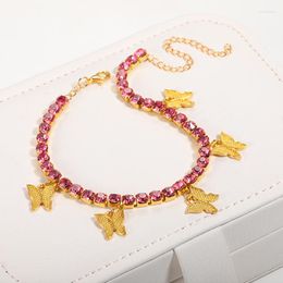 Enklets Boheemse vlinder voor vrouwen bling roze zirkoon hanger enkelhoofdarmband op been voetketen zomer strand sieraden