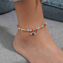 Tobilleras Bohemia Color Crystal Beads Tobillo Mal de Ojo Colgante Tobillo Pulsera Para Mujer Verano Playa Pie Joyería Accesorios GiftC24326