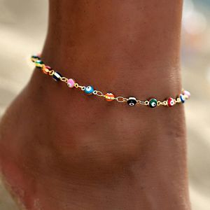 Enklets Boheemse kleurrijke Turkse ogen enkelen voor vrouwen vlinder bloem zirkoon shell katten enkel armband zomer strand voet been sieraden 230426